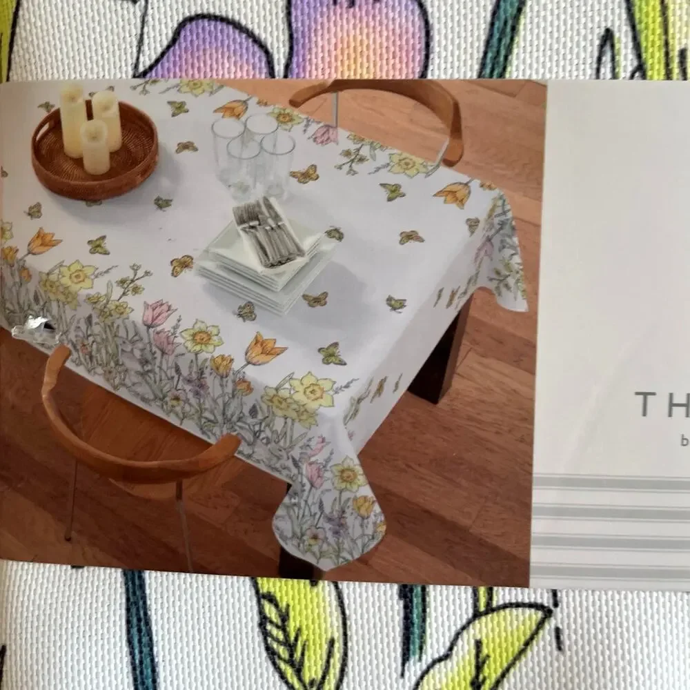 The Farmhouse Spring Floral Bunnies Easter Tablecloth 60x120 Pop of Color New